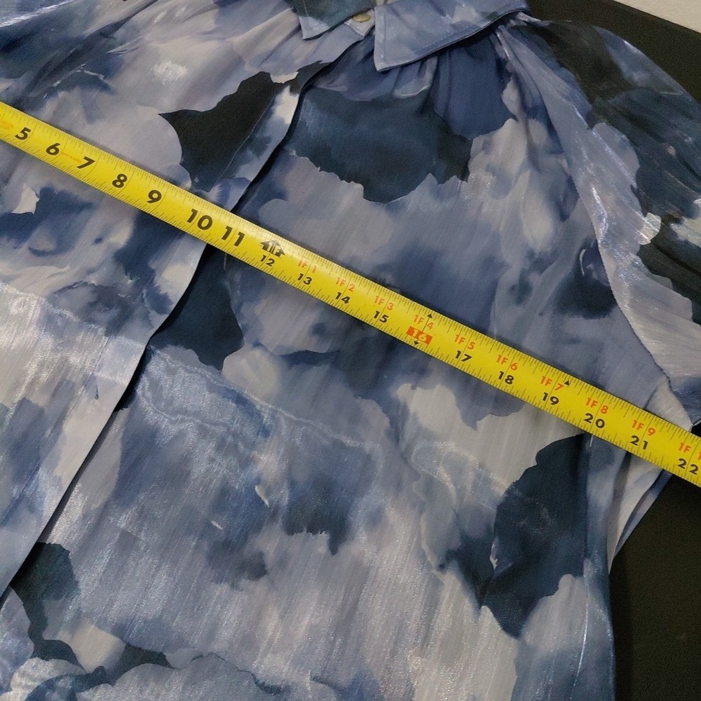 Susan Graver OCCASIONS Tunic Blouse Top LARGE‎ Blue Floral Sheen Flowing Sheer - Picture 8 of 12